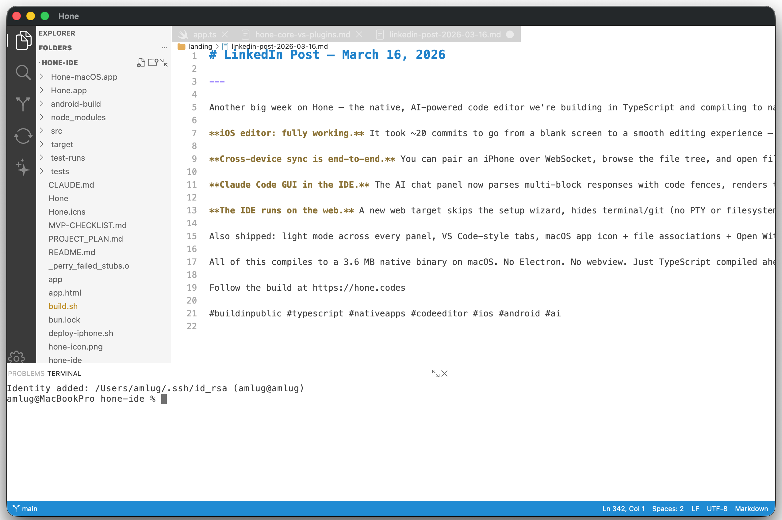 Hone — native AI code editor