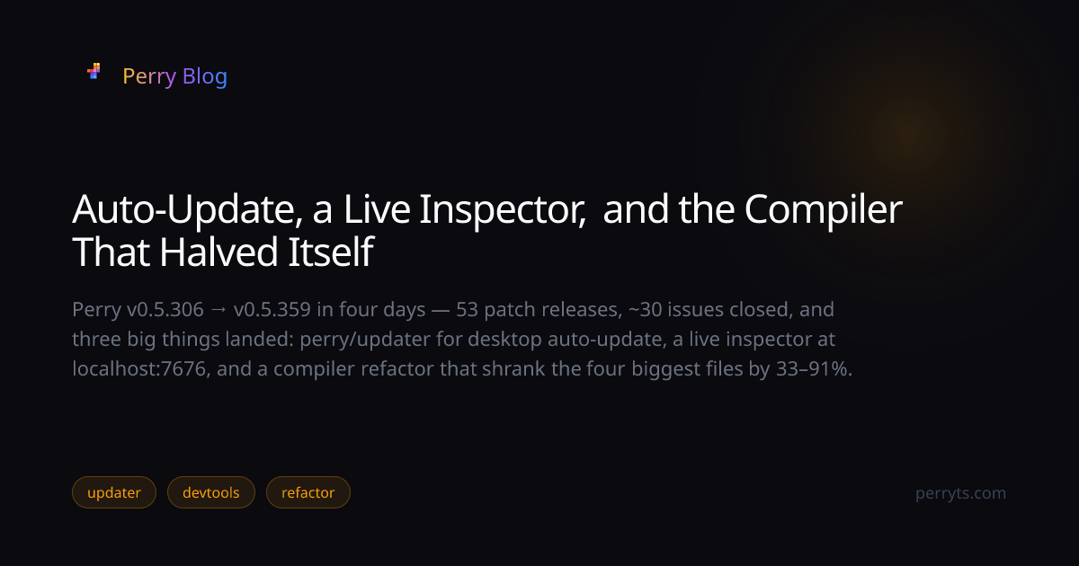 Auto-Update, a Live Inspector, and the Compiler That Halved Itself — Perry